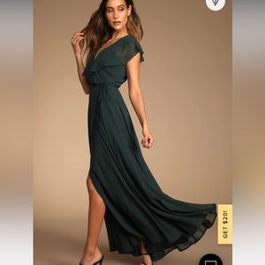 Emerald Green Flutter Sleeve Maxi Wrap Dress